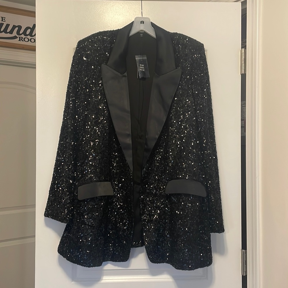 Express Black Sequin Blazer